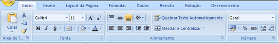 Início (Vs 2007) ou Página Inicial (Vs 2010, 2013, 2016)
