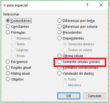 visíveis no Excel