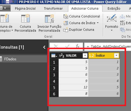 nova coluna com o índice