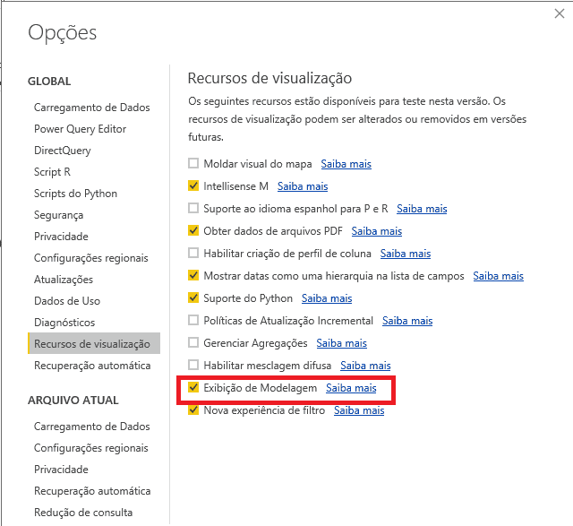 Opções de modelagem de dados do Power BI