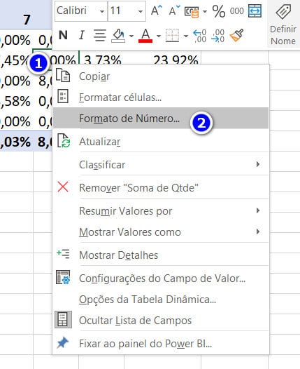 Formatação da alteração da tabela dinâmica