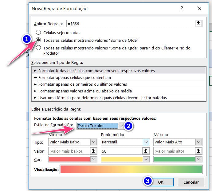 Aplicar a regra da tabela dinâmica