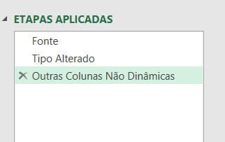 Etapas aplicadas do Power Query