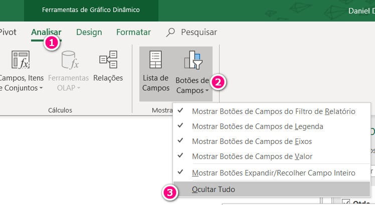 Retirar o botão de filtro da segmentação no excel