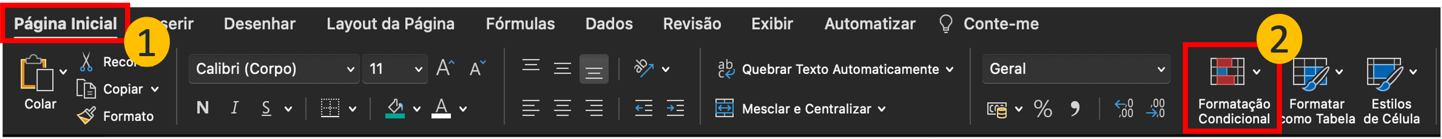 Faixa de opções do Excel