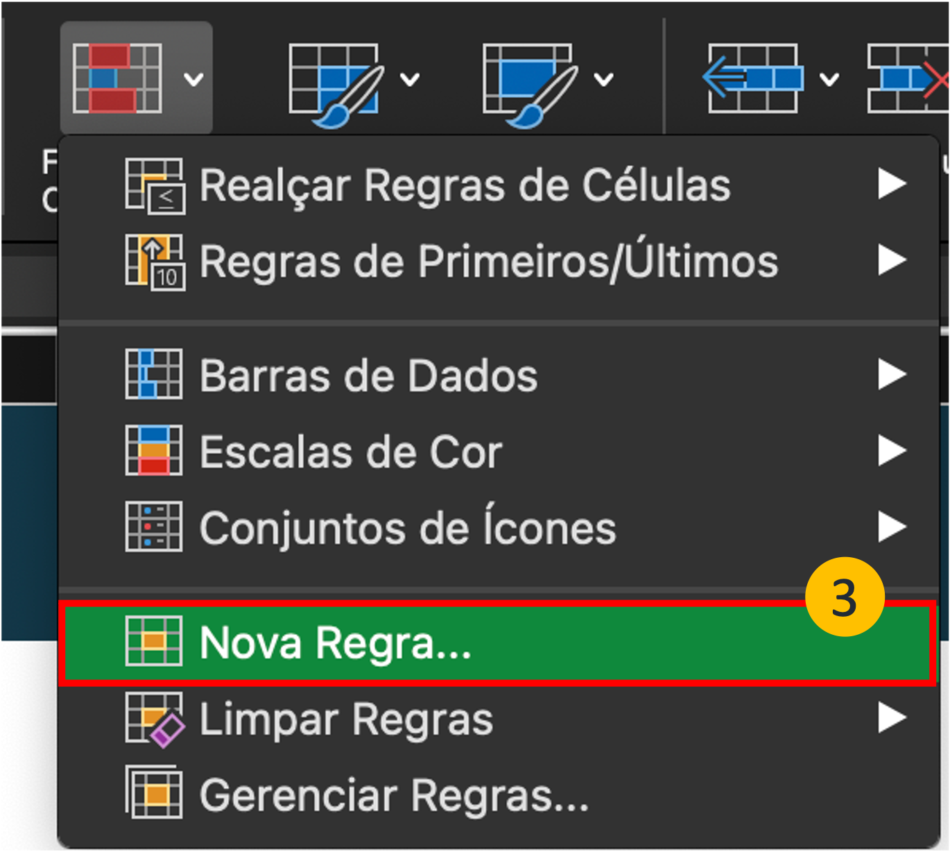 Opções da função Formatação Condicional no Excel