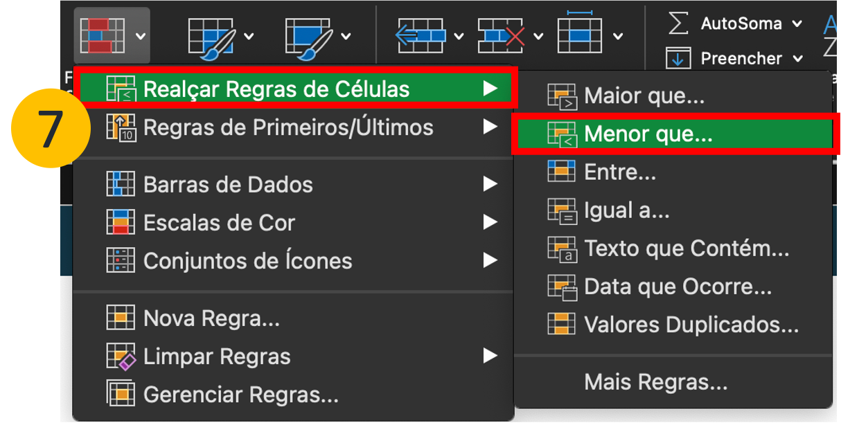 Opções da função Formatação Condicional no Excel
