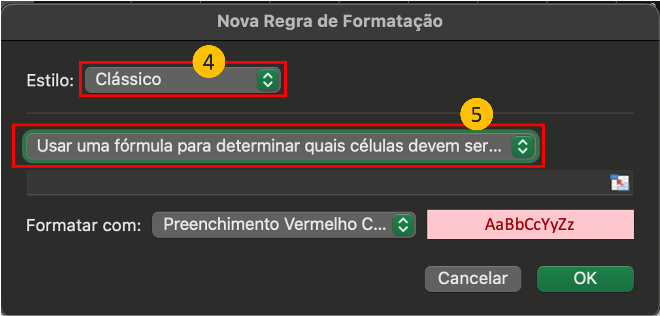 Criando nova regra de formatação